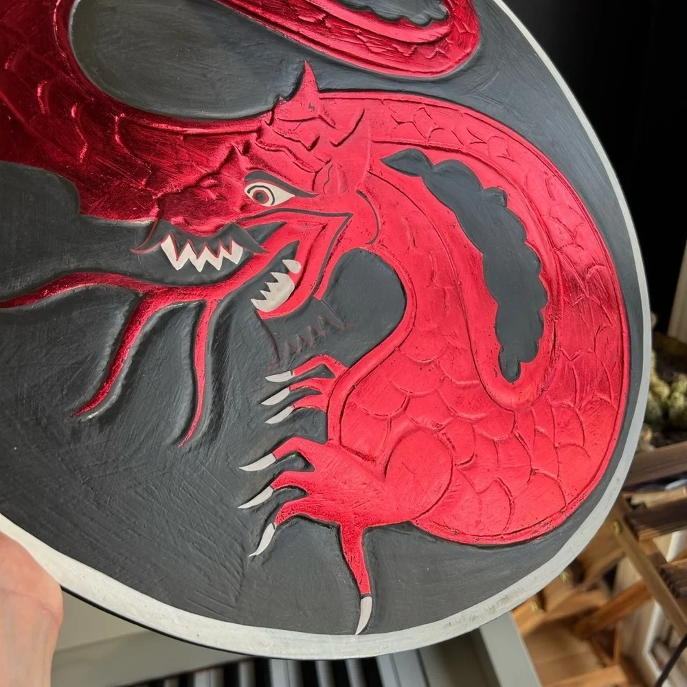 Vintage 15.75" Red and Black Dragon Fantasy Whimsy Wall Art Handcarved - Picture 9 of 16